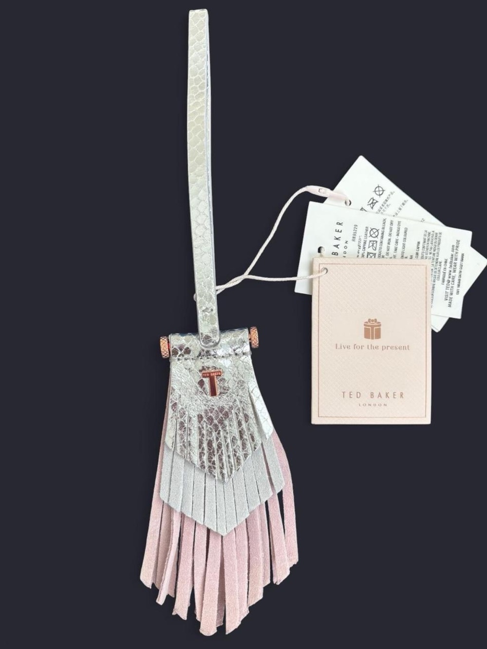 Ted Baker Silver and Blush Layered Leather Tassel Key Charm